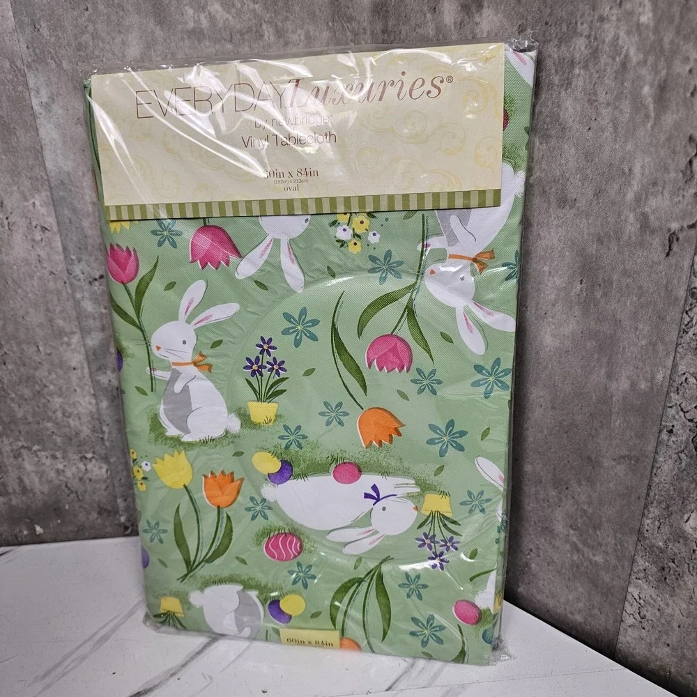 Easter Cotton Tail Bunny Party Vinyl Flannel Backed Spring Tablecloth Cottage St
